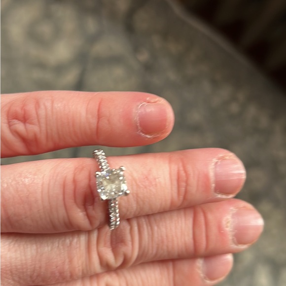 Dana Augustine diamond band with almost 2n half carrot cushion diamond